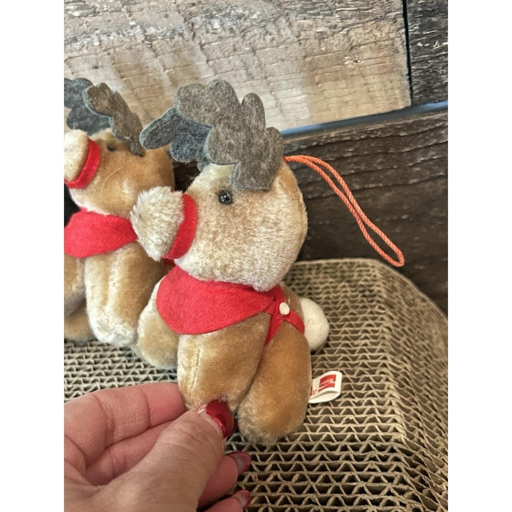 Vintage 1985 McDonalds Coca Cola Plush Reindeer Christmas Tree Ornament Lot Of 3 - Picture 3 of 8